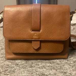 Fossil Tan Leather Crossbody with Gold Accent